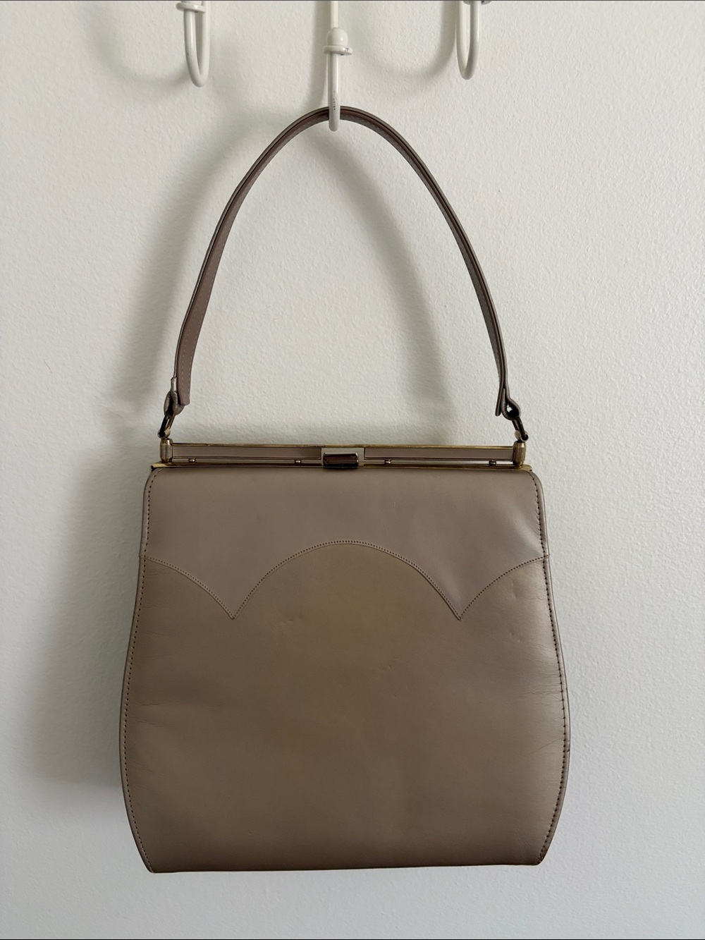 Vintage Taupe Leather Top-Handle Bag